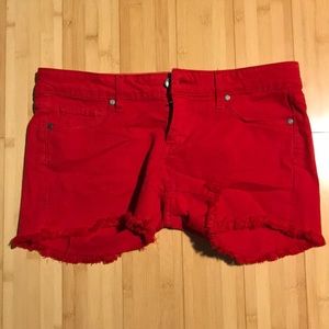 Paige red cutoff denim shorts